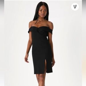 Classic Glam Black Off-the-Shoulder Bodycon Dress Size Small Lulus